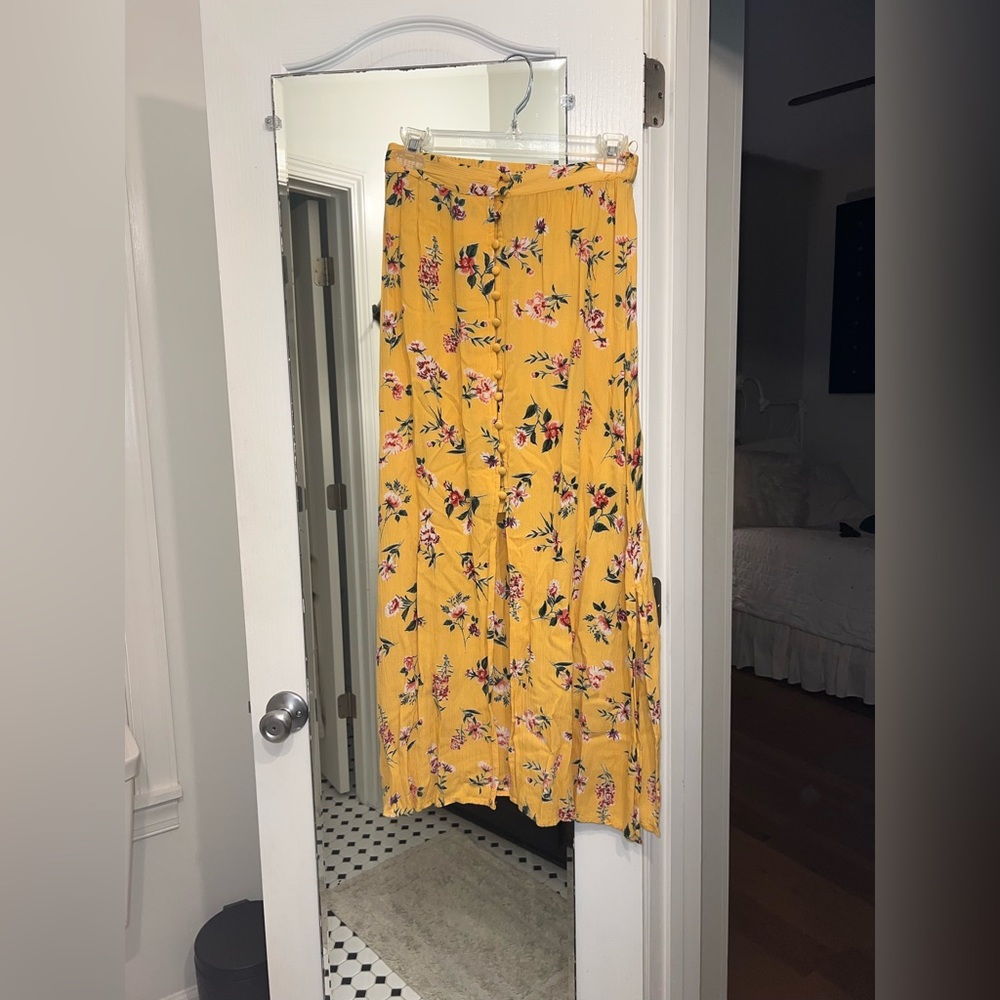 Yellow Maxi Skirt with slit in the middle